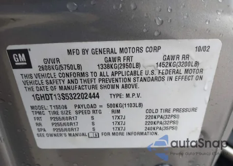 2003 Oldsmobile Bravada из США, поврежденный, VIN 1GHDT13S532202444